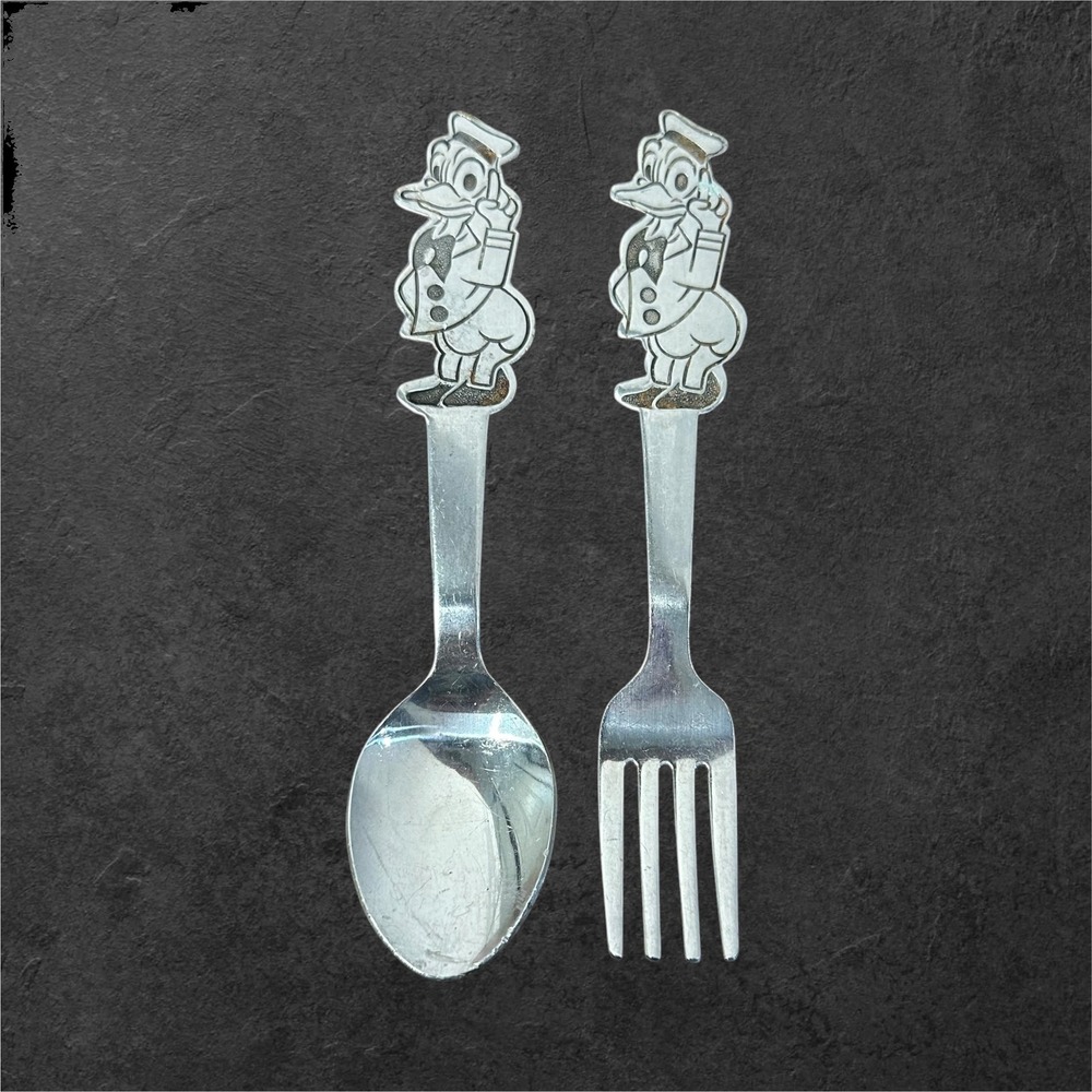 Vintage Donald Duck Spoon Fork Set Walt Disney Donny Japan Kids